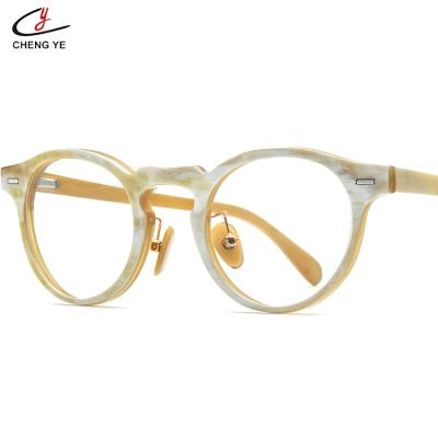 China Retro High End Luxury Classic Handcrafted Optical Sights Round 2022 Buffalo Horn Glasses Ox Horns Optical White Frames for sale