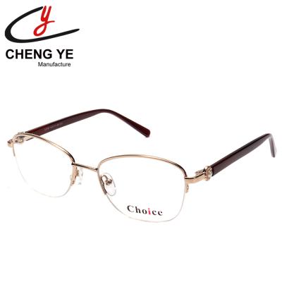 China Latest Half Rim Optical Frames Glasses Gold Trendy Metal Stainless Classic Ladies Retro Eye Frames Spring Hinge Fashionable OEM CN; ZHE for sale