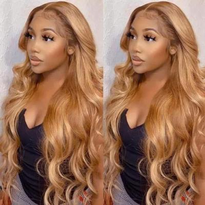 China Body Wave Ginger Brown Highlight Body Wave 4x1 Lace Part Wig Hair For Black Women for sale