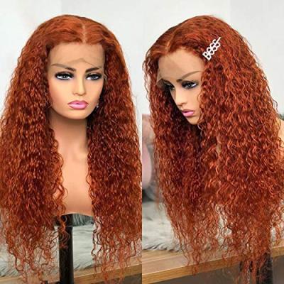 China Orange Ginger Colored Curly Deep Lace Front Wig Human Hair Wigs 13x6 T Piece Deep Wave Hair Wigs for sale