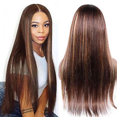 China Fashion Straight 13x4 T Piece Straight 18/27 Ombre Brown Ombre Brown Women's Straight Lace Front Human Hair Wigs For Women for sale