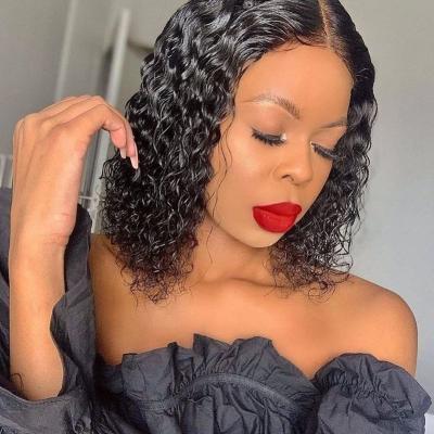 China Water Wave 4x4 Lace Up Bob Wigs Short Curly Human Hair Wigs For Black Women Water Wave Lace Front Wigs Pre Plucked for sale