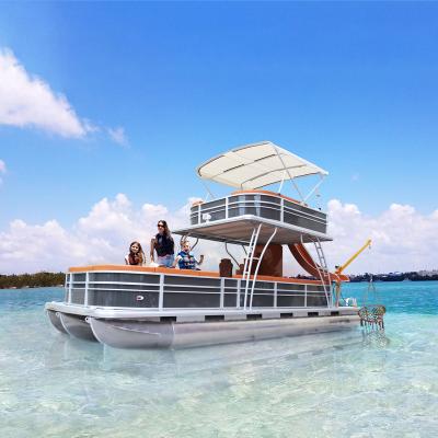 China Kinocean aluminum factory luxury pontoon boat with bathroom and upper deck for sale for sale