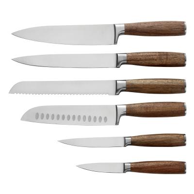 China Sustainable Kitchen Knife K0416 Stainless Steel Wooden Knife Set With Wooden Handle for sale