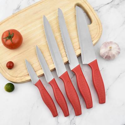 China Good Handle K0481 Viable Red Multifunctional 5pcs Knives Set For Home Kitchen Knife for sale