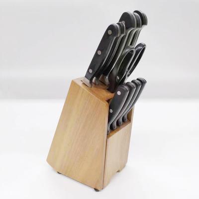 China Sustainable 11-Piece Kitchen Knife Set With Wooden Sharpener Block Serrated High Carbon Steak Knives Stainless Steel Knife Block Set for sale