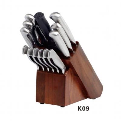 China Sustainable K09 Kitchen Knife Set With Block 15 Pcs German Steel Knife Block Set Professional Chef Knife Set With Sharpener for sale