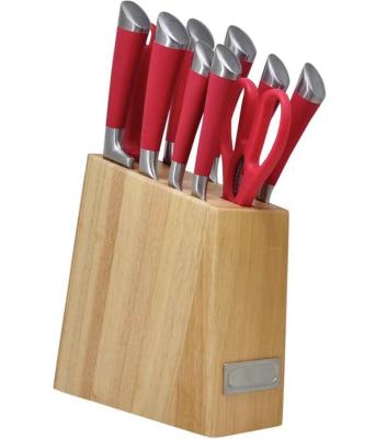 China Durable Red Coating K0497 11 Pieces Knife Block Handle Stainless Steel Kitchen Knife Set With Scissors for sale