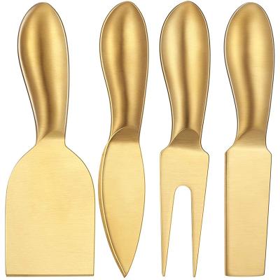 China Sustainable 4 Pieces Stainless Steel Cheese Knives Set Titanium Gold Plating Cheese Slicer For Kitchen for sale