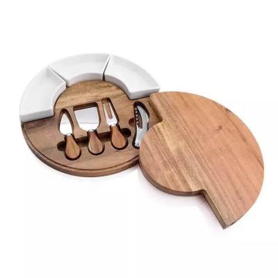 China Sustainable Round Cheese Board Wood Set Charcuterie Board Set Cheese Serving Platter Cutting Board For Entertaining for sale