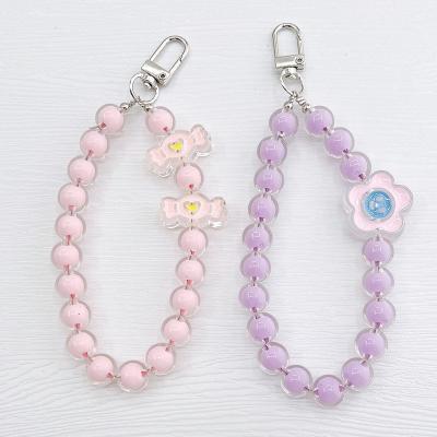 China Fashion factory wholesale rose flower kawaii Keyriny key chain acrylic handmade wallet accessories chain for sale