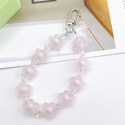 China Fashion Factory Wholesale Transparent Flower Acrylic Key Chain Beads Handmade Short Key Chain Phone Chain for sale