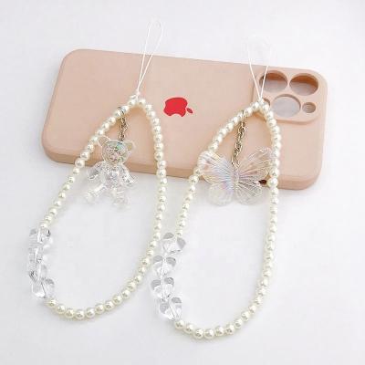 China Charm cute cell heart butterfly fashion wholesale price bear case mobile phone chain bead for phone accessories for sale