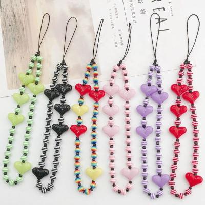 China Wholesale New Fashion Colorful Pearl Mobile Phone Strap Heart Pearl Phone Chain For Women for sale