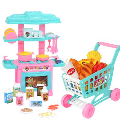 China Eco-friendly Non-Toxic Mini Kitchen and Shopping Cart Kitchen Toys Kids Cooking Toys Kitchen Set for Kids for sale