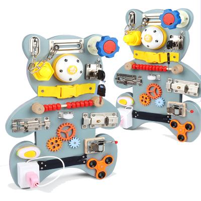 China Eco-friendly Busy Board Kids Educational Children's Wooden Toys Multi-tools Creative Training Bear for sale