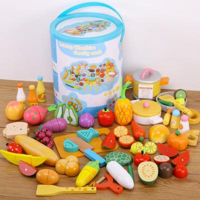 China Eco-friendly Wooden House Pretend Magnetic Sliced ​​Play Fruits And Vegetables Kitchen Set Toys For Kids Children for sale