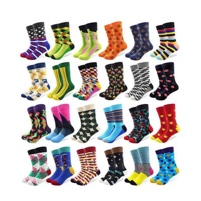 China Anti-failure men's fashion trend crew fancyed dress socks funny cotton socks cool custom colorful men happiness socks for men for sale