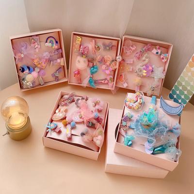 China New Design Gift Sweet Babies Toddler 10 Piece Pack Hair Clips Crown Hair Accessories Sets Wholesale Fashion Box Hair Clips Set for sale