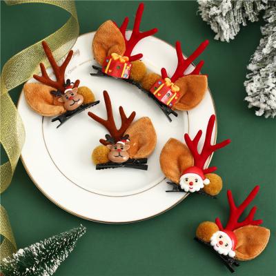 China 2021 Party Fashion Christmas Hair Clips Children's Elks Hair Clips Girls Party Hair Accessories 2 Pieces Pairs Package for sale