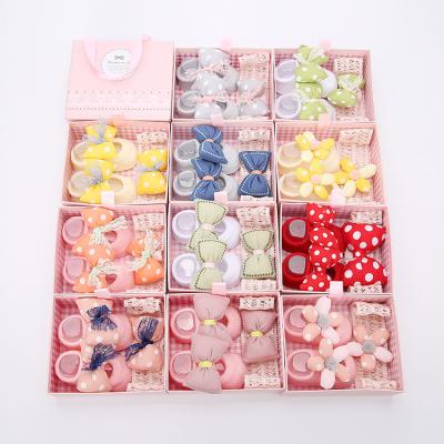 China Gift Box Packing Breathable Baby Socks Princess Newborn Fashion Cotton Infant Cute Baby Socks And Headband Set for sale