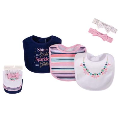 China 3PCS Pack Fashionable 100% Cotton Ins Baby Drool Bibs 0-9m Baby Bibs Washable With Bowknot Headband Set for sale