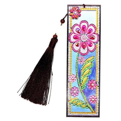 China Modern DIY Diamond Painted Leather Bookmark With Special Tassel Book Logo 5D Shape Diamond Embroidery for sale