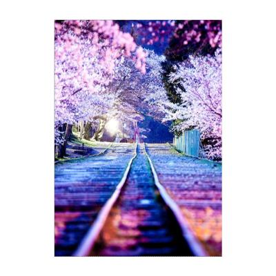 China Wholesale Landscape Modern Cherry Blossom Embroidery Diamond 5d Diamond Mosaic Pattern Railroad for sale