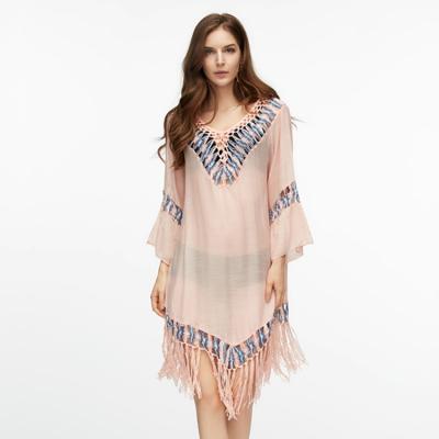 China European and American size clothing dress new horn tassel handwoven plus sleeve beach loose comfortable home dress for sale