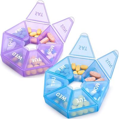 China Pill Holder Box 7 Day Pill Box Round Mini Medicine Pill Box Organizer Portable Pill Box Dividers Travel Storage Vitamin Case Tablet Holder for sale