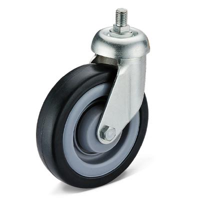 China Other Swivel Threaded Stem Caster Supermarket Shopping Cart Casters Wheel 4 Inch 5 Inch Black Rubber Caster With PP Core for sale