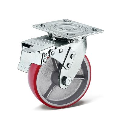 China SWIVEL European Stype PU Wheel Cast Iron Core High Load Capacity 100/125/150/200mm Institutional Casters For Logistics Equipment for sale