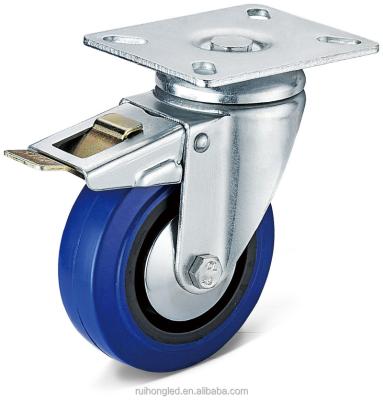 China Rigid Flat Plate Swivel Caster With Full Brake Casters And Wheel Ball Bearing Elastic Rubber With PP Core for sale