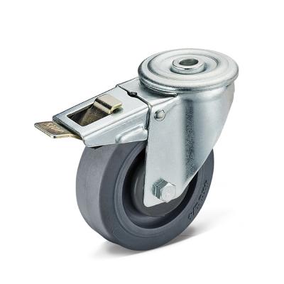 China China Manufacturer TPR Caster Wheel Swivel Bolt Hole Rigid Caster With Total Brake For Waste Containers Material Trolley for sale