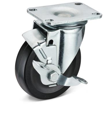 China Industrial Light Duty 3 Inch Cart Swivel Swivel Molded Black Rubber Caster Wheels With Side Wheel Brake for sale