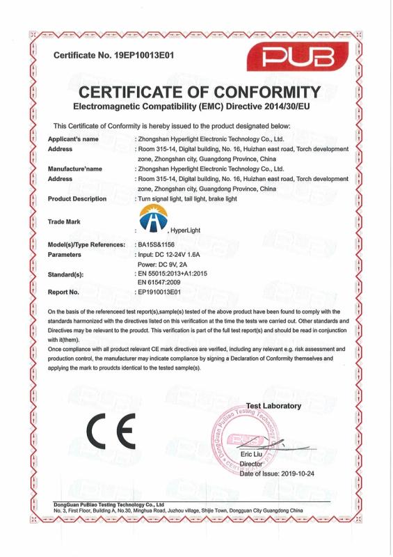 CE - Zhongshan Hyperlight Electronic Technology Co., Ltd.