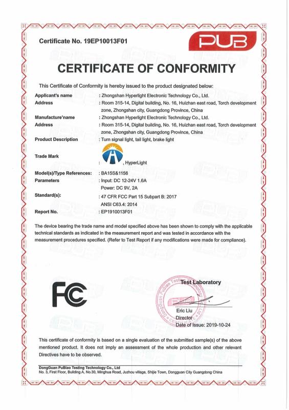 FCC - Zhongshan Hyperlight Electronic Technology Co., Ltd.