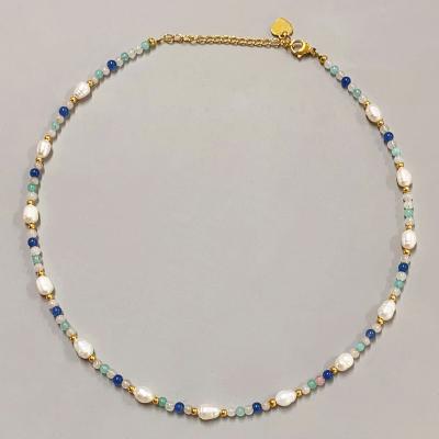 China TRENDY Contrast Color Blue Ice Cream Clavicle Chain Vacation Ins Summer Turquoise Women Long Seed pearl and Bead Necklace Jewelry for sale