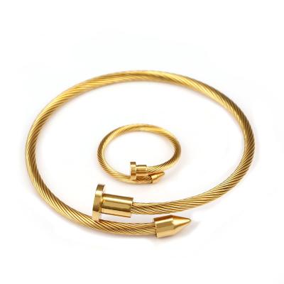 China TRENDY Adjustable Cable Wire Bangle Open Cuff Bracelet Nail Spiral Ring Chain Gold Stainless Steel Wrap Wire Cuff Bracelet for sale