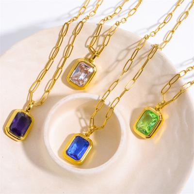 China TRENDY 18k Ice Sugar Wholesale Price Necklace Zircon Cubic Zirconia Paper Clip Necklace Stainless Steel for sale