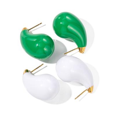 China TRENDY Stunning New Arrival BV Green Earrings Stainless Steel Chunky Studs Water Drop Earrings for Girls for sale