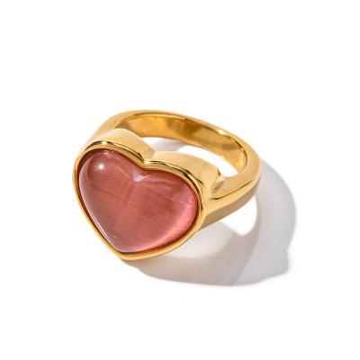 China TRENDY Factory Price Stainless Steel Ring 18k Gold Plated Sparkling Heart Shaped Zircon Stainless Steel Pink Heart Ring for sale