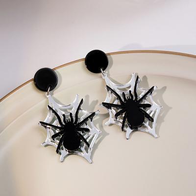 China TRENDY Halloween Black Spider Dark Gothic Funny Horror Hollow Ear Stud Halloween Acrylic Earrings For Halloween for sale