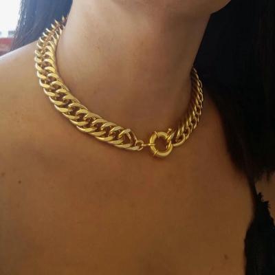 China TRENDY Wholesale Hip Hop Miami Mens 14k 18k Gold Plated Jewelry Necklace Women Stainless Steel Cuban Link Chain for sale