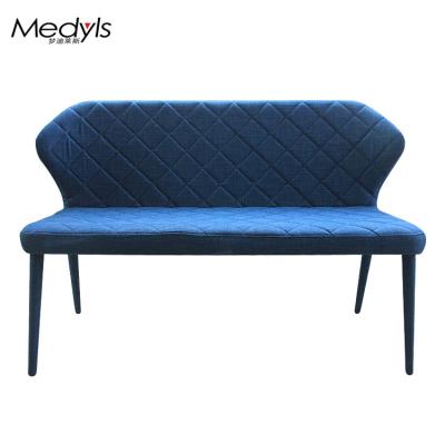 China Adjustable (Other) Dining Chair Fabric Seat&back Factory Price 2 Hot Sale Unique Design Seat Sofa Covered Metal Frame Linen Dining Bench Blue for sale