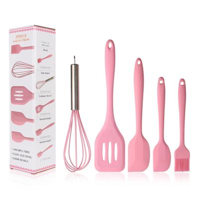 China Sustainable Fashion Pink Home Kitchen China Environmental Friendly Silicone Cooking Tool Kits for sale