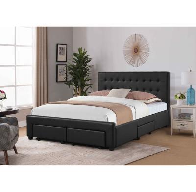 China Simple Elegant New design pu leather double modern room furniture single with drawer king size bed for sale