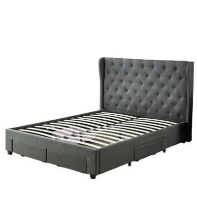 China Simple Elegant Cheap factory price Chesterfield king queen double upholstered bed dark grey for sale