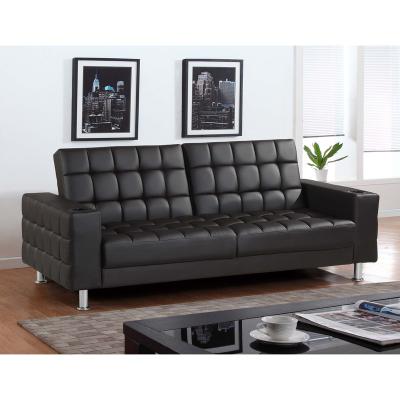 China Adjustable (height) 2020 latest design Black folding leather couch with function of sofa cum bed for sale