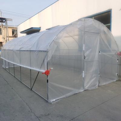 China PE 4x8m plastic walk-in tunnel greenhouse with roller for sale